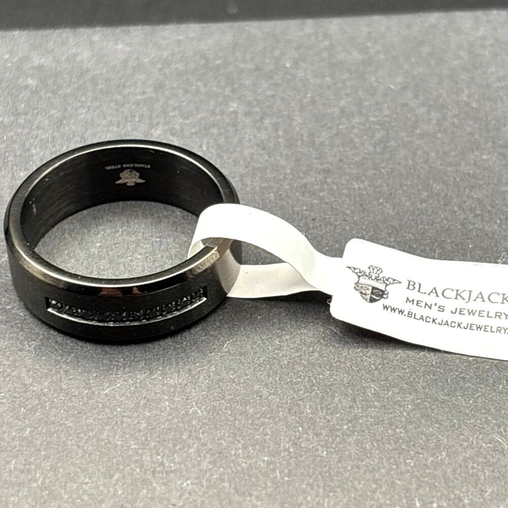 Blackjack BJR55B Men’s Black Stainless Steel Ring with Black CZ Stones SZ12